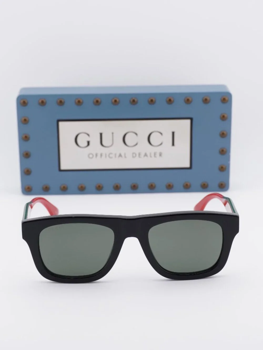 Gucci GG1991S 001 Square Sunglasses - Shiny Black/Red/Grey